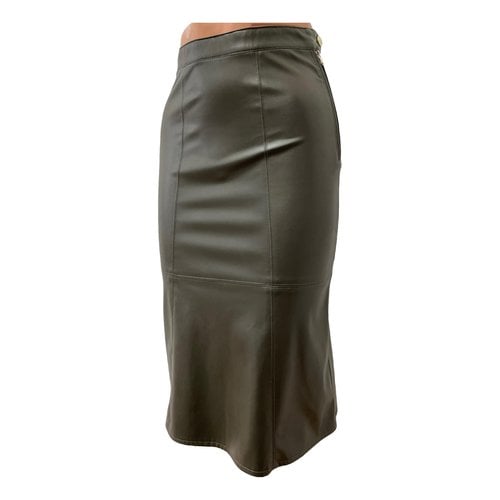 Pre-owned Patrizia Pepe Leather Mid-length Skirt In Khaki