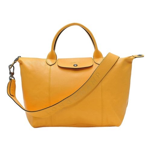 Pre-owned Longchamp Pliage Leather Tote In Yellow