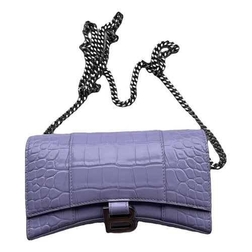 Pre-owned Balenciaga Hourglass Leather Crossbody Bag In Purple