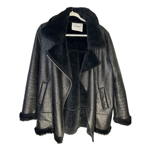 Pre-owned Ainea Faux Fur Coat In Black