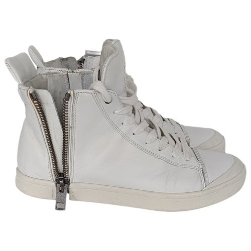 Pre-owned Diesel Leather High Trainers In White
