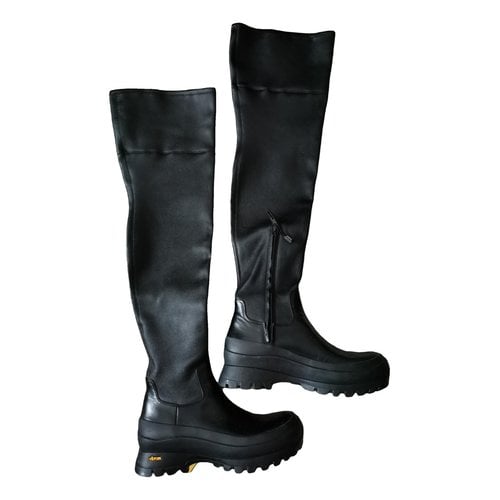 Pre-owned Studio Nicholson Leather Boots In Black