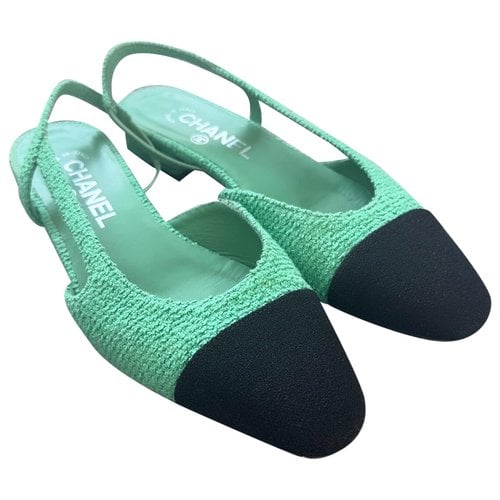 Pre-owned Chanel Slingback Cloth Sandal In Green