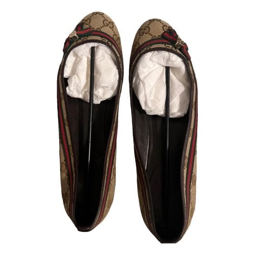 Pre-owned Gucci Marmont Cloth Ballet Flats In Beige