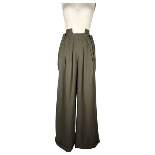 Pre-owned Chloé Wool Straight Pants In Green