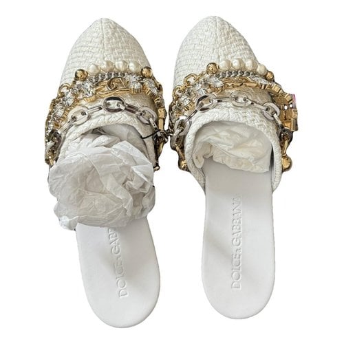 Pre-owned Dolce & Gabbana Cloth Mules & Clogs In White