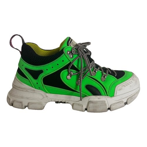 Pre-owned Gucci Flashtrek Leather Trainers In Green