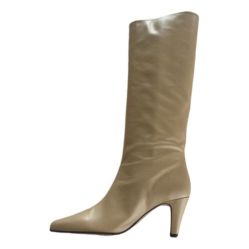 Pre-owned Claudie Pierlot Leather Boots In Beige