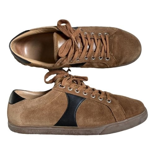 Pre-owned Celine Triomphe Leather Low Trainers In Camel