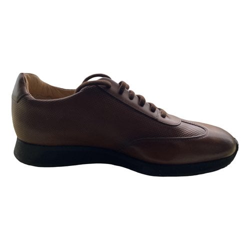 Pre-owned Santoni Leather Low Trainers In Brown