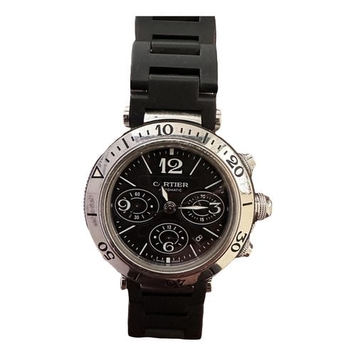Pre-owned Cartier Pasha Chronographe Watch In Silver
