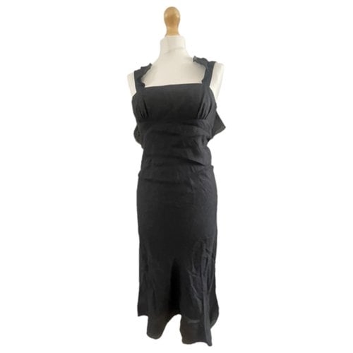Pre-owned Tara Jarmon Linen Mid-length Dress In Black