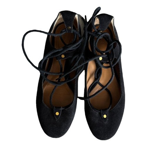 Pre-owned Chloé 'foster' Lace-up Ballet Ballet Flats In Black