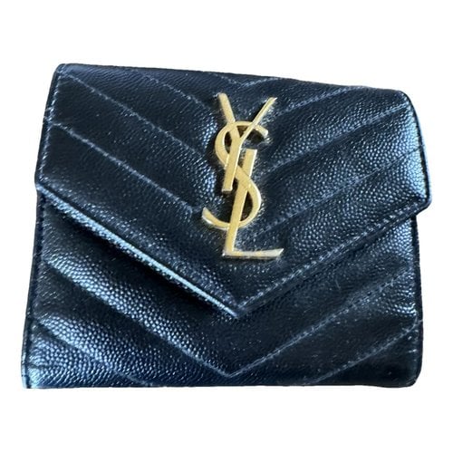 Pre-owned Saint Laurent Monogramme Leather Wallet In Black