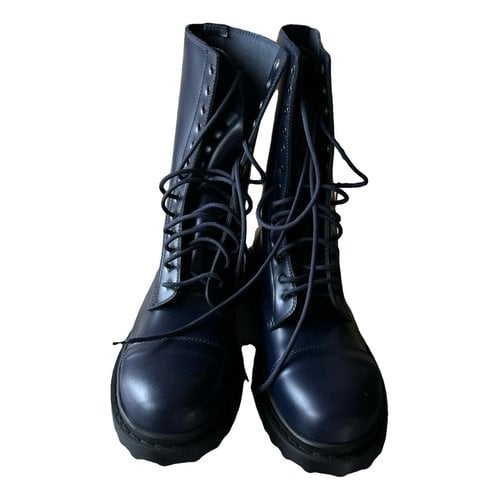 Pre-owned Balenciaga Leather Biker Boots In Blue