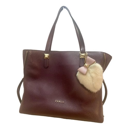 Pre-owned Furla Leather Tote In Burgundy