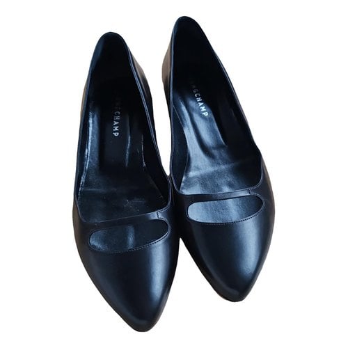 Pre-owned Longchamp Leather Ballet Flats In Black