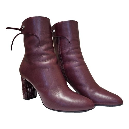 Pre-owned Dior Leather Boots In Burgundy