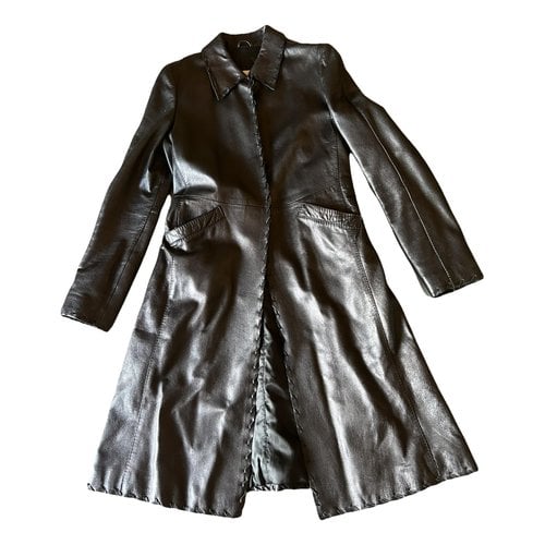 Pre-owned Anna Molinari Leather Coat In Black