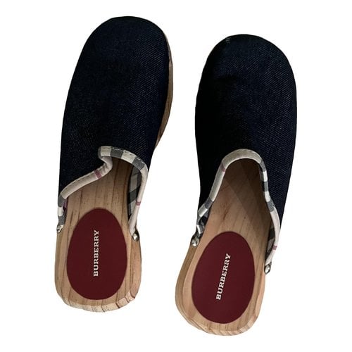 Pre-owned Burberry Cloth Mules & Clogs In Blue