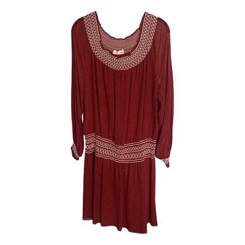 Pre-owned Tory Burch Silk Mid-length Dress In Burgundy