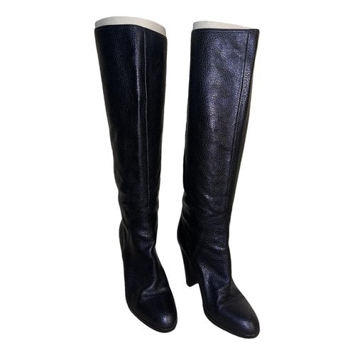 Pre-owned Sergio Rossi Leather Boots In Navy