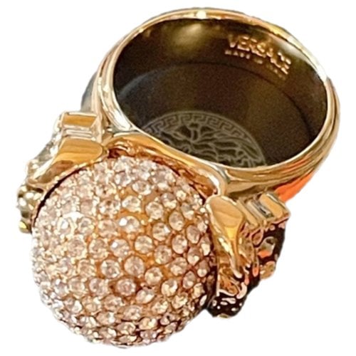 Pre-owned Versace Medusa Crystal Ring In Gold