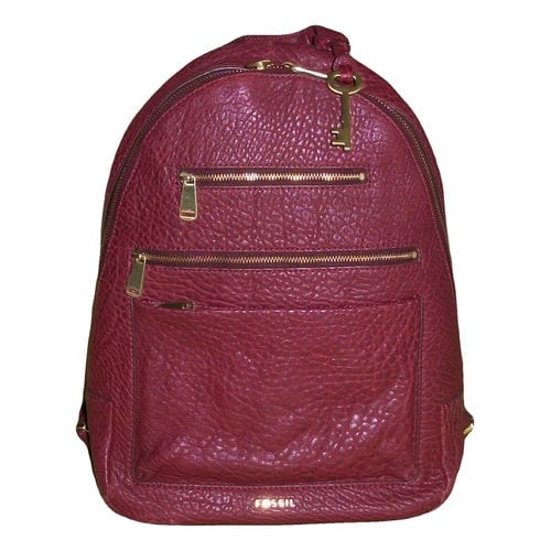 Pre-owned Fossil Leather Backpack In Burgundy