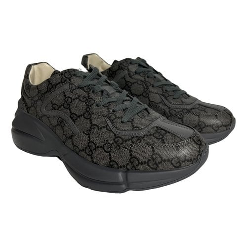 Pre-owned Gucci Rhyton Leather Low Trainers In Anthracite
