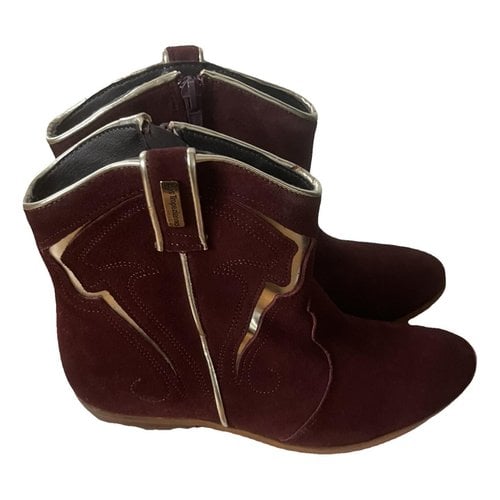 Pre-owned Les Tropeziennes Leather Cowboy Boots In Burgundy