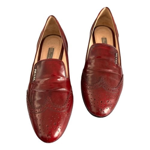 Pre-owned Prada Leather Ballet Flats In Burgundy