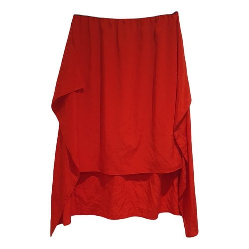 Pre-owned Dkny Silk Mid-length Skirt In Red