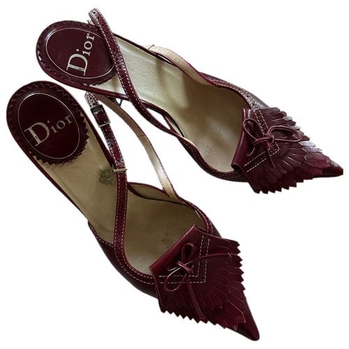 Pre-owned Dior Leather Sandals In Burgundy