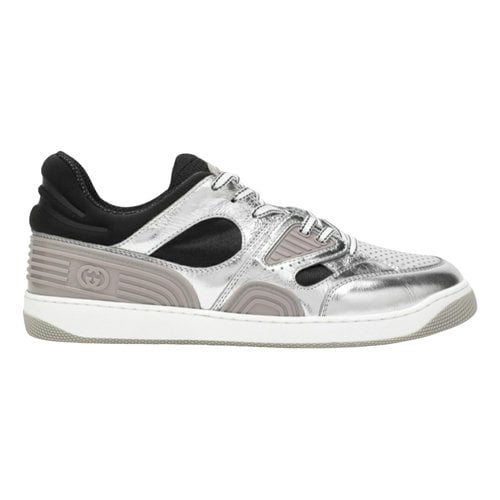 Pre-owned Gucci Leather Low Trainers In Silver