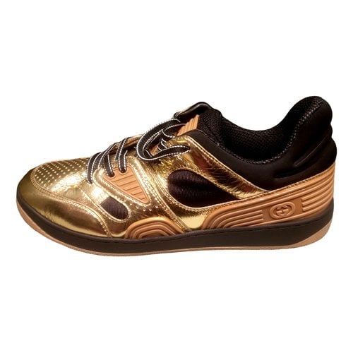 Pre-owned Gucci Leather Low Trainers In Gold