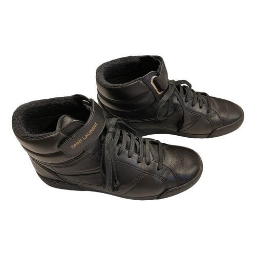 Pre-owned Saint Laurent Lenny Leather Trainers In Black