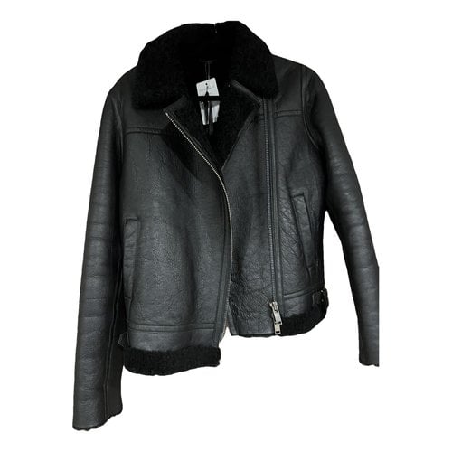 Pre-owned Reiss Leather Jacket In Black