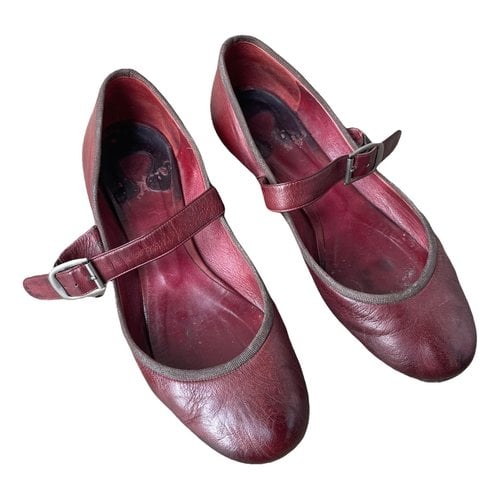 Pre-owned Chloé Leather Ballet Flats In Burgundy