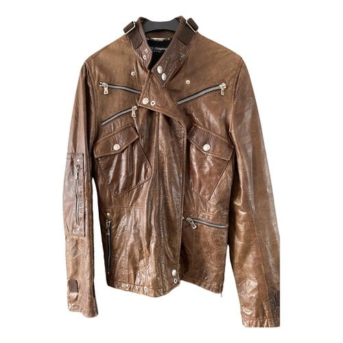 Pre-owned Dolce & Gabbana Leather Biker Jacket In Camel