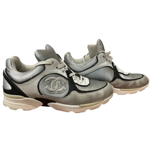 Pre-owned Chanel Ankle Strap Trainers In Silver