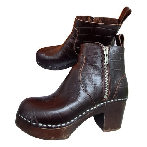 Pre-owned Swedish Hasbeens Leather Western Boots In Brown