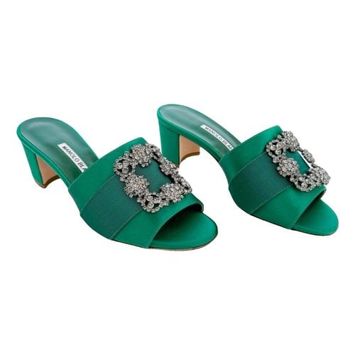 Pre-owned Manolo Blahnik Leather Mules & Clogs In Green