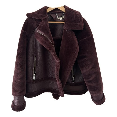 Pre-owned Whistles Faux Fur Jacket In Burgundy