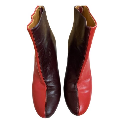 Pre-owned Stine Goya Leather Ankle Boots In Burgundy