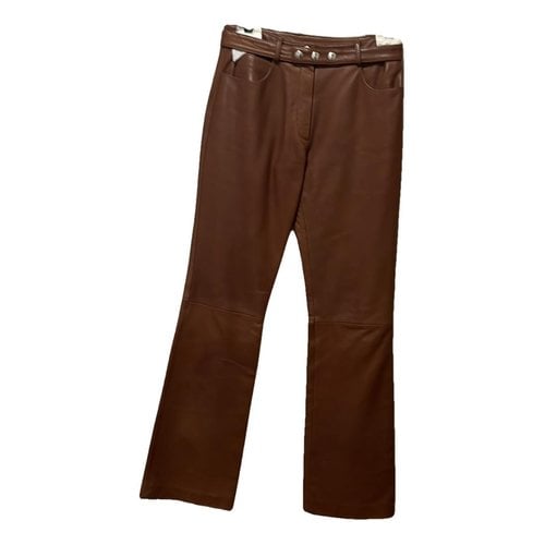 Pre-owned Dolce & Gabbana Leather Straight Pants In Brown