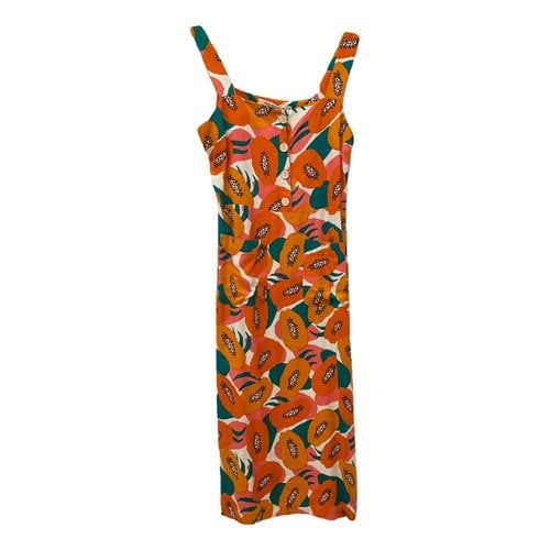 Pre-owned Nice Things Linen Mid-length Dress In Orange