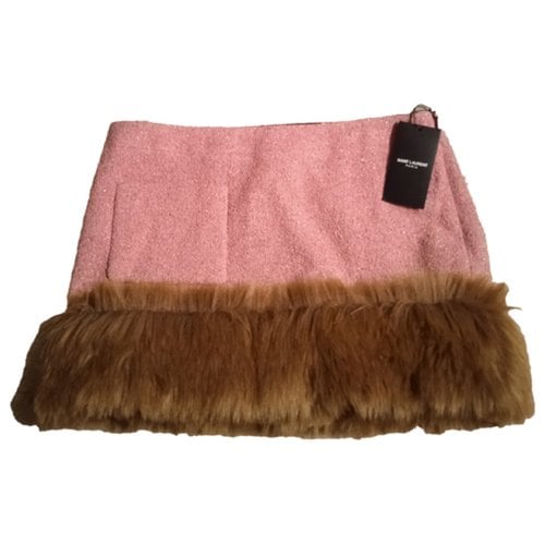 Pre-owned Saint Laurent Wool Mini Skirt In Pink