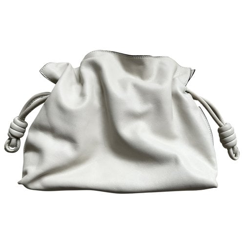 Pre-owned Loewe Leather Clutch Bag In White