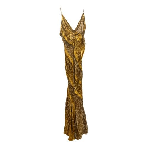 Pre-owned Roberto Cavalli Silk Maxi Dress In Gold