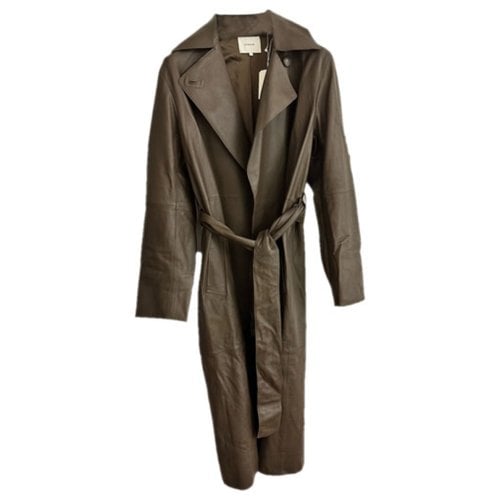 Pre-owned Vince Leather Trench Coat In Green